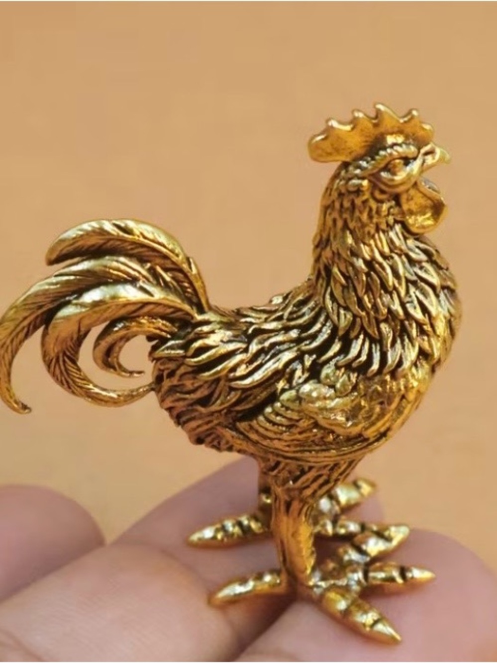 Miniature Brass Rooster Figurine - Decorative Metal Farmhouse Accent